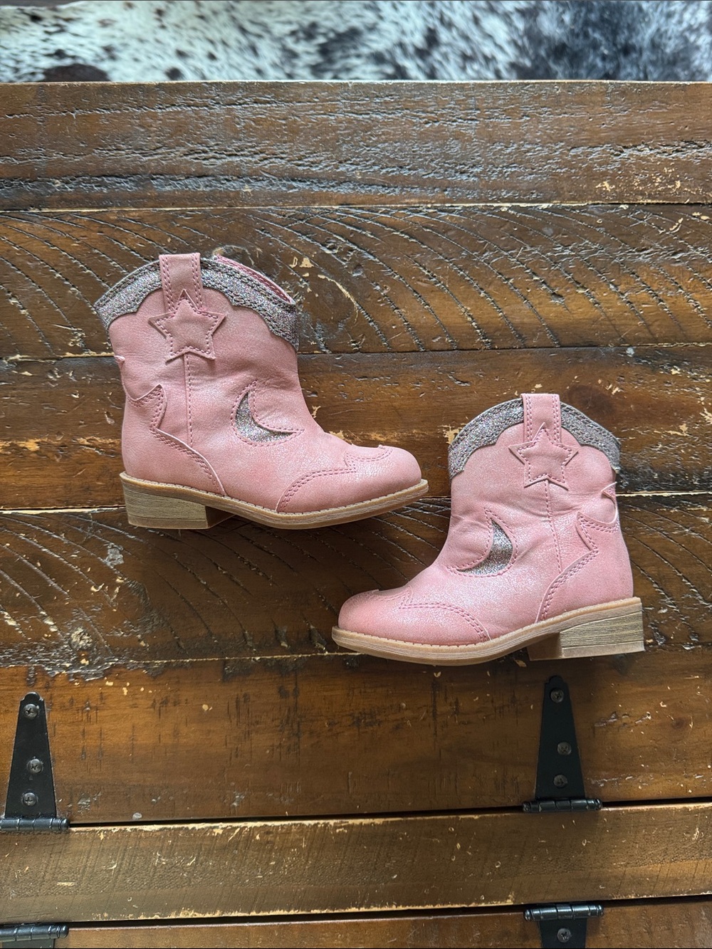 Kids Pink Western Star & Moon Boots 7c
